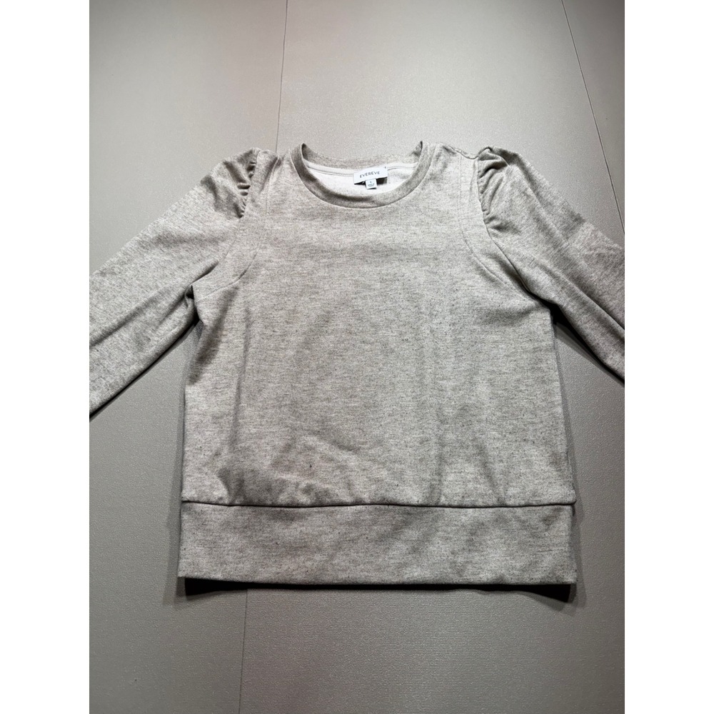 Evereve Womens Gray Puff Shoulder Crew Neck Sweatshirt Size S Heathered Knit
